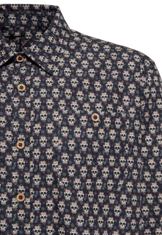 EMP "AOP Vintage Suit Shirt Sugar Skull" Langarmhemd Schwarz Von King Kerosin