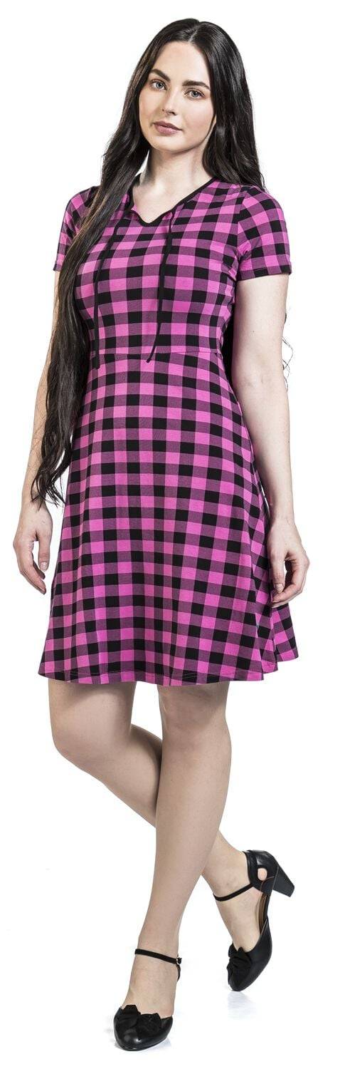 EMP "Back To 1955 Checkered Dress" Mittellanges Kleid Schwarz/pink Von Pussy Deluxe