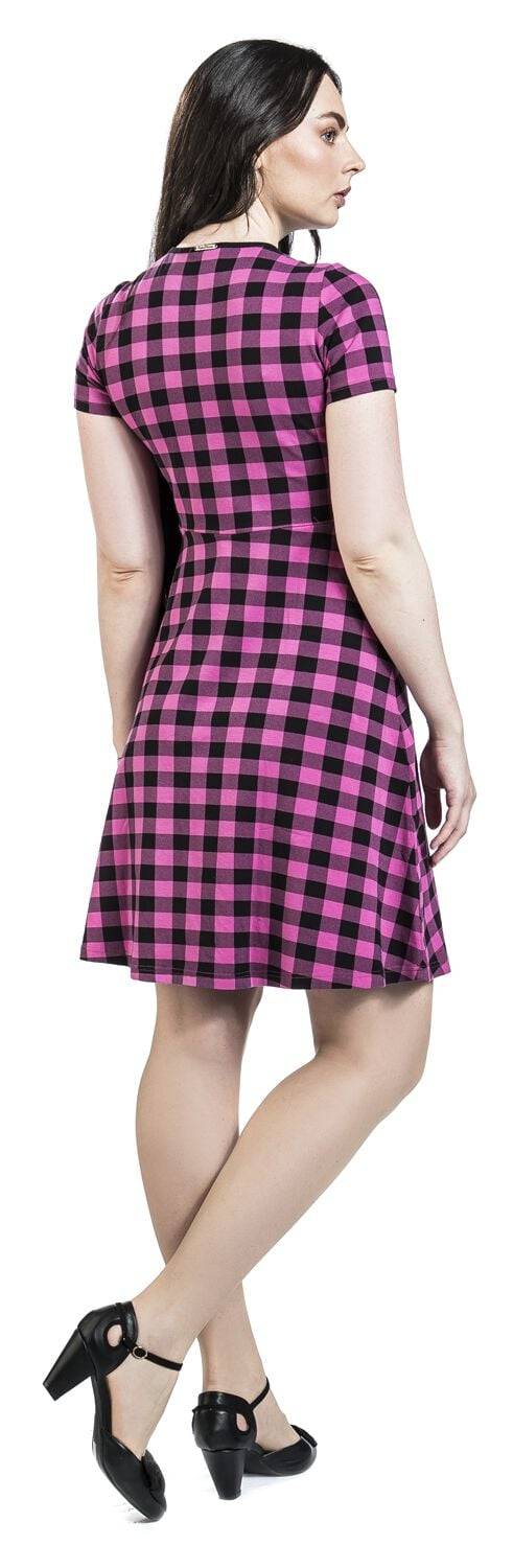 EMP "Back To 1955 Checkered Dress" Mittellanges Kleid Schwarz/pink Von Pussy Deluxe
