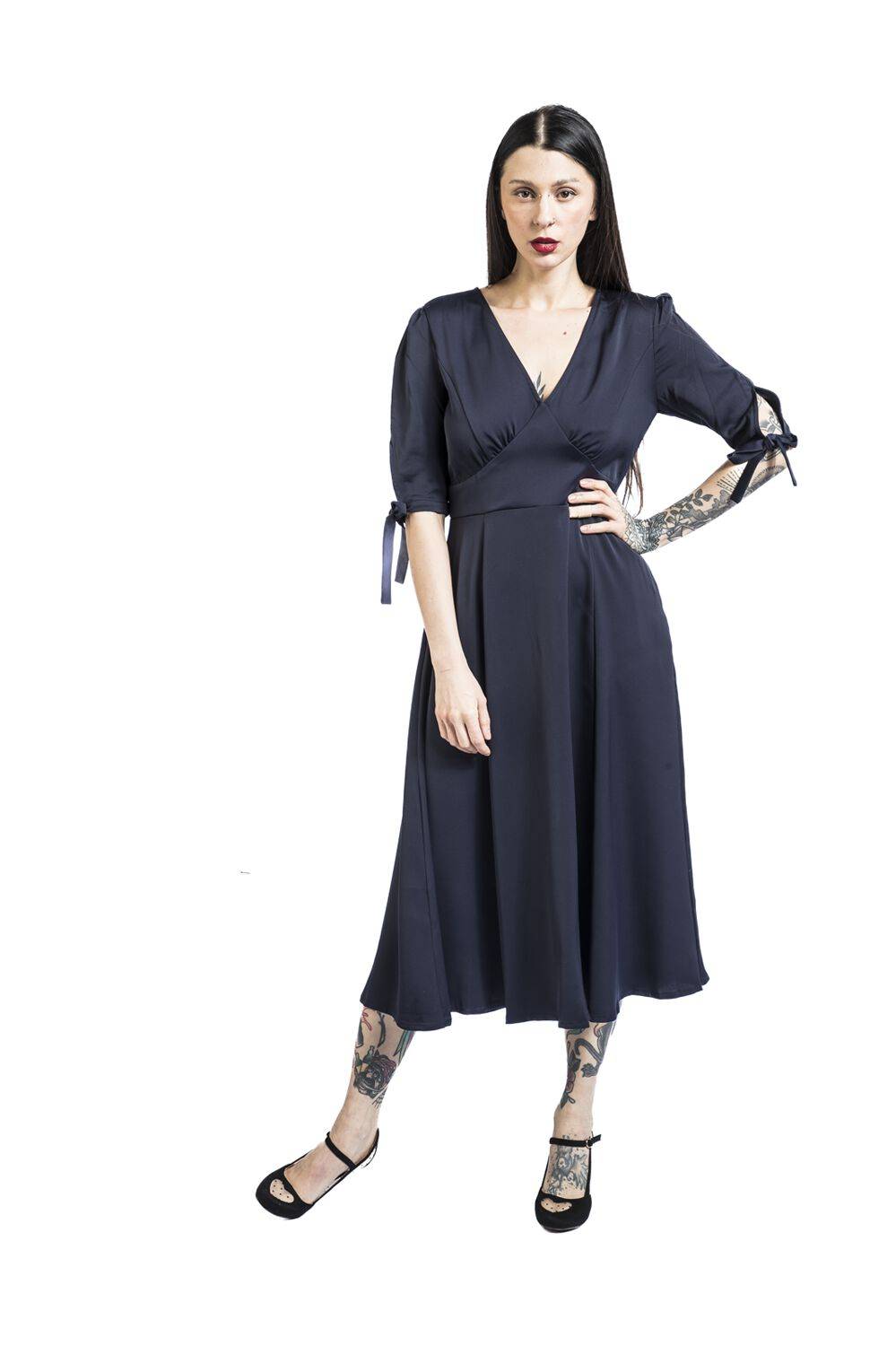 EMP "Bella Swing Dress" Mittellanges Kleid Blau Von Banned Retro