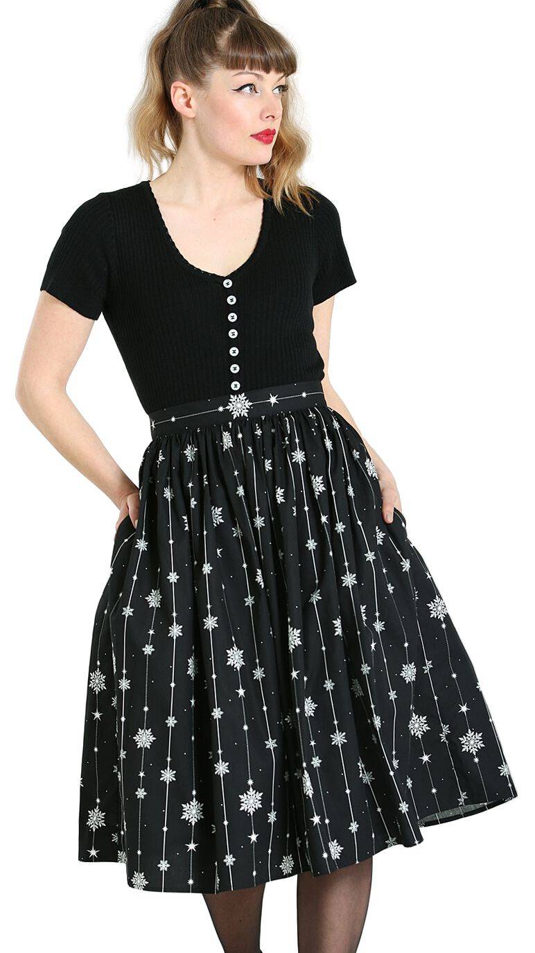 EMP "Belle 50's Skirt" Mittellanger Rock Schwarz/weiß Von Hell Bunny