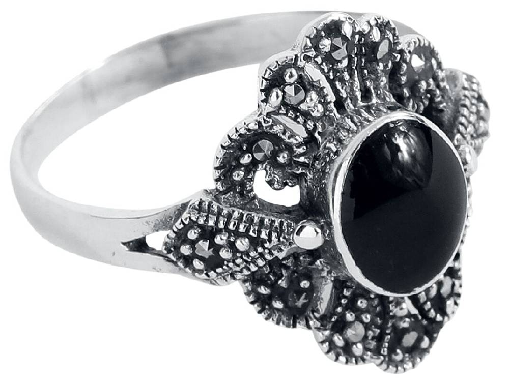 EMP "Black Marcasite" Ring Schwarz/silberfarben Von EtNox