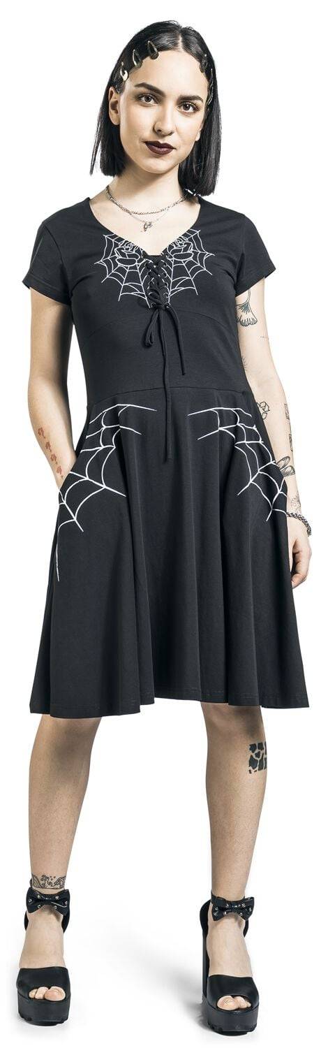 EMP "Black Widow Dress" Kurzes Kleid Schwarz/weiß Von Rockabella