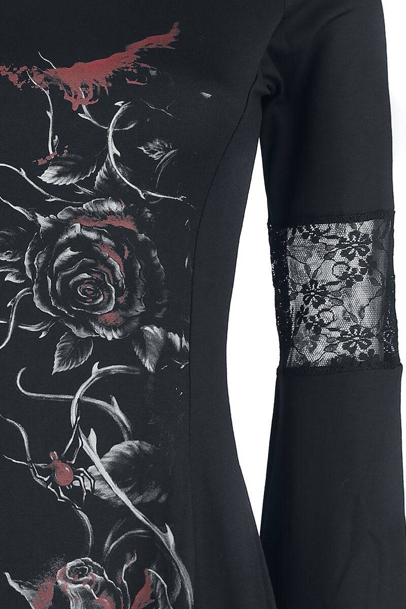 EMP "Bleeding Rose" Mittellanges Kleid Schwarz Von Alchemy England