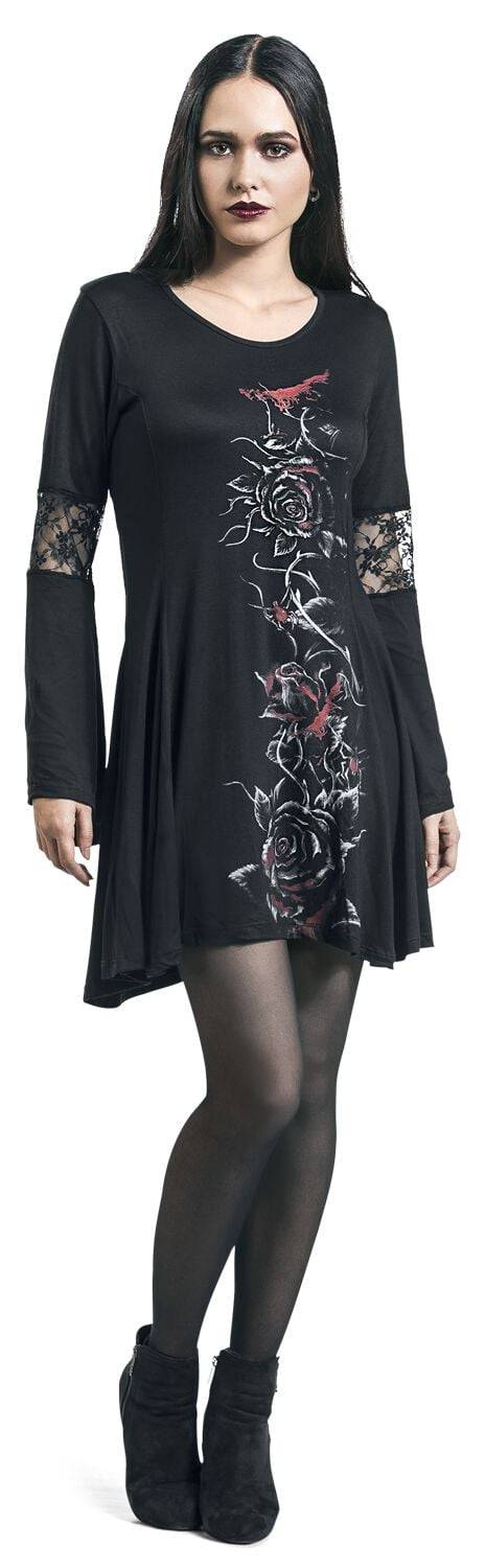 EMP "Bleeding Rose" Mittellanges Kleid Schwarz Von Alchemy England