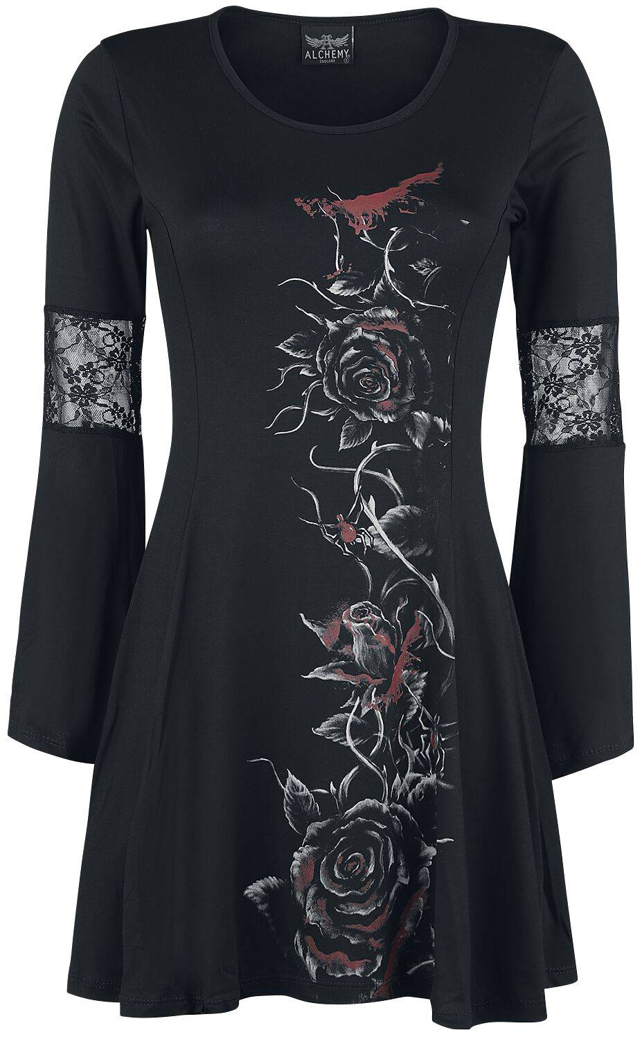 EMP "Bleeding Rose" Mittellanges Kleid schwarz von Alchemy England