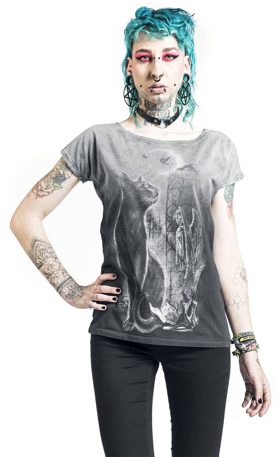 EMP "Cat Moon" T-Shirt Grau/schwarz Von Alchemy England