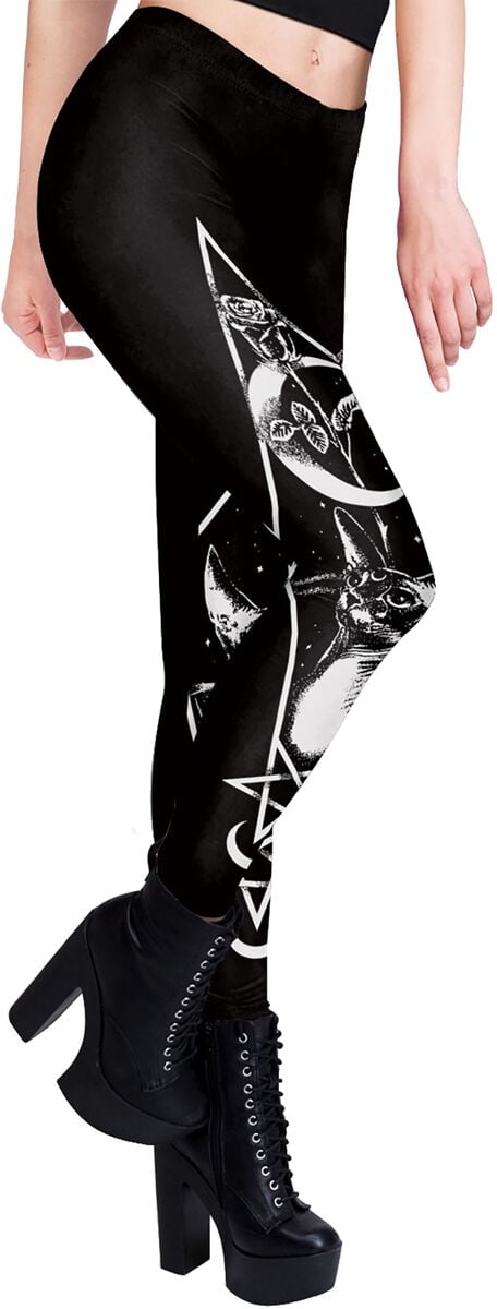 EMP "Cat Pentagramm Leggings" Leggings Schwarz/weiß Von Ocultica