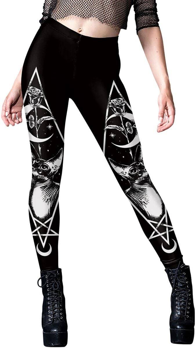 EMP "Cat Pentagramm Leggings" Leggings schwarz/weiß von Ocultica