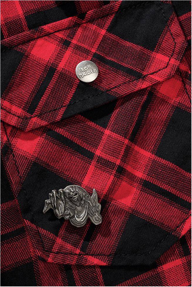 EMP "Check Shirt Hooded Eddie" Langarmhemd Schwarz/dunkelrot Von Iron Maiden