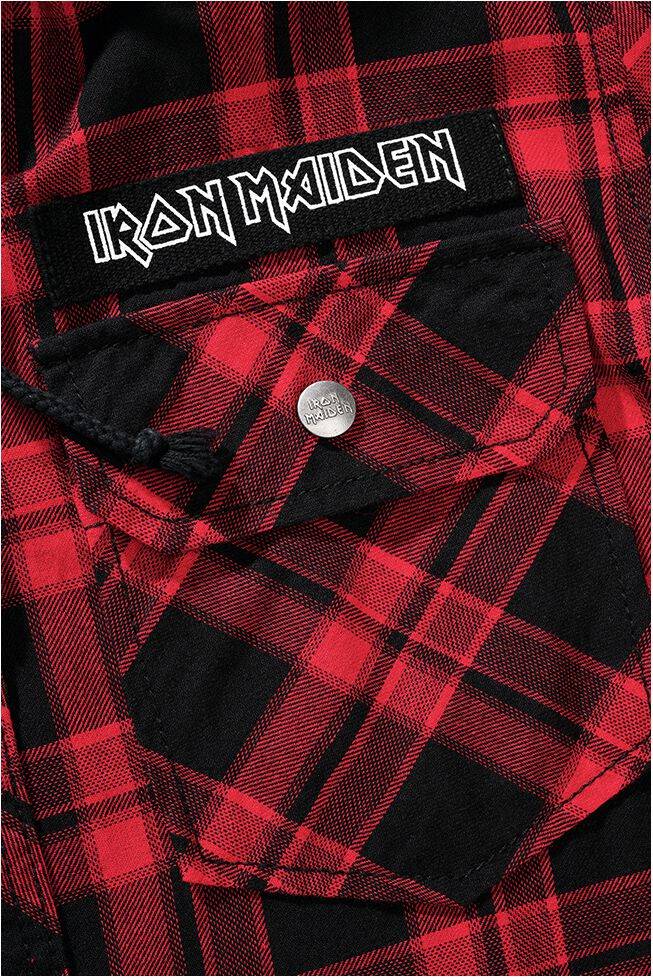 EMP "Check Shirt Hooded Eddie" Langarmhemd Schwarz/dunkelrot Von Iron Maiden