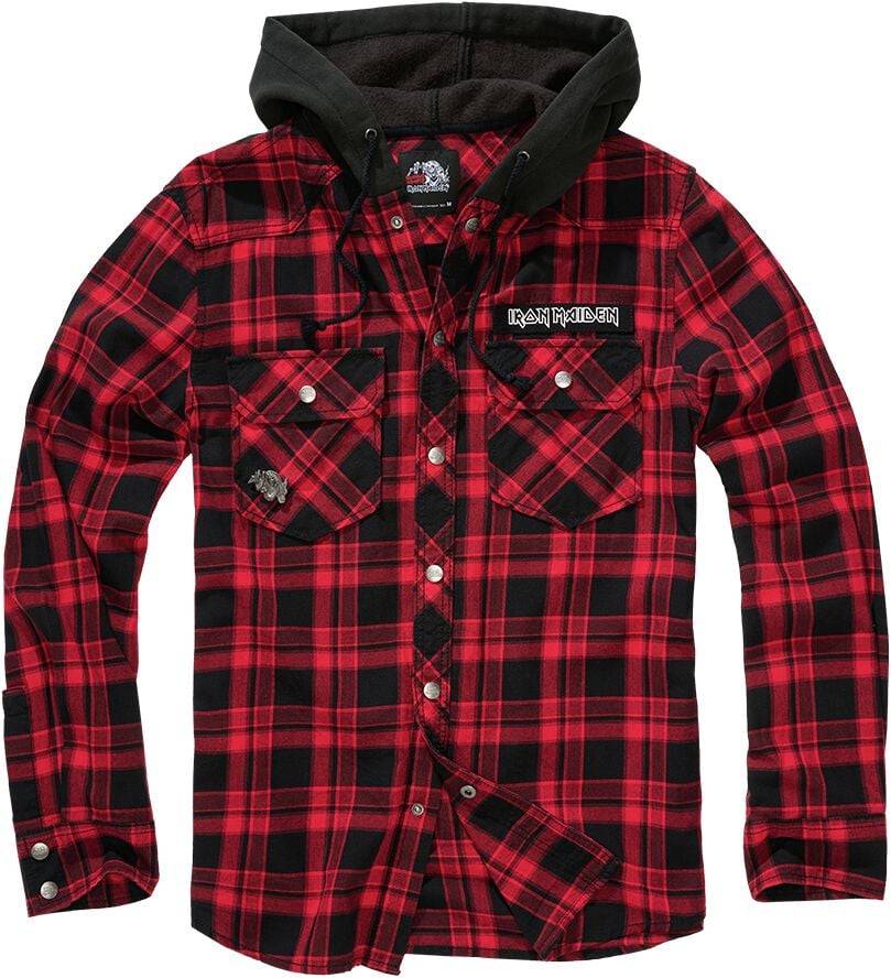 EMP "Check Shirt Hooded Eddie" Langarmhemd schwarz/dunkelrot von Iron Maiden