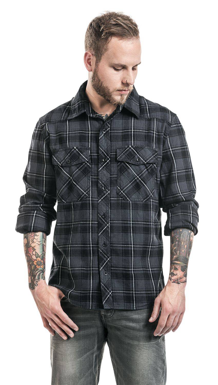 EMP "Checkshirt" Flanellhemd Grau/schwarz/weiß Von Brandit