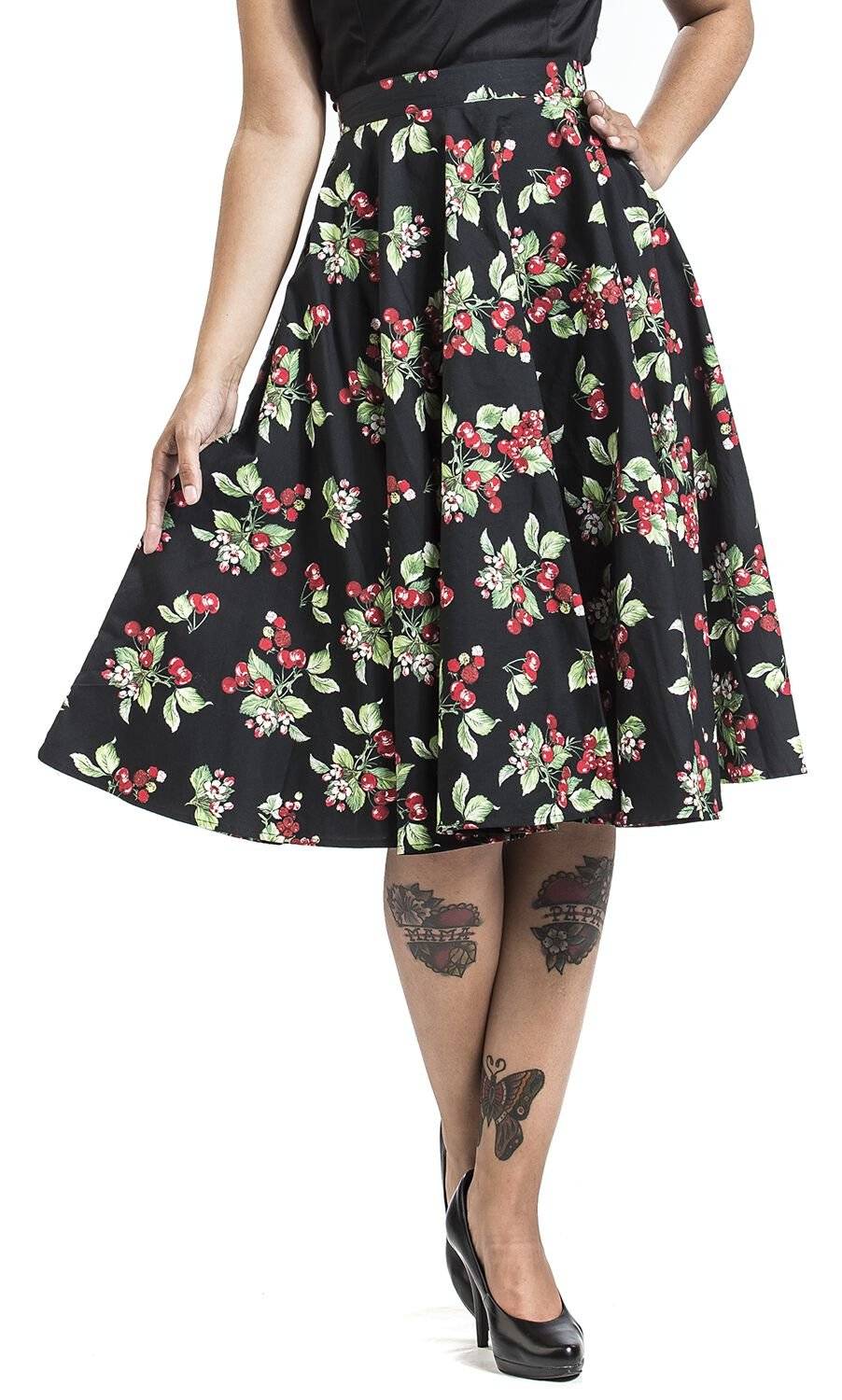 EMP "Cherie 50´s Skirt" Mittellanger Rock Schwarz Von Hell Bunny
