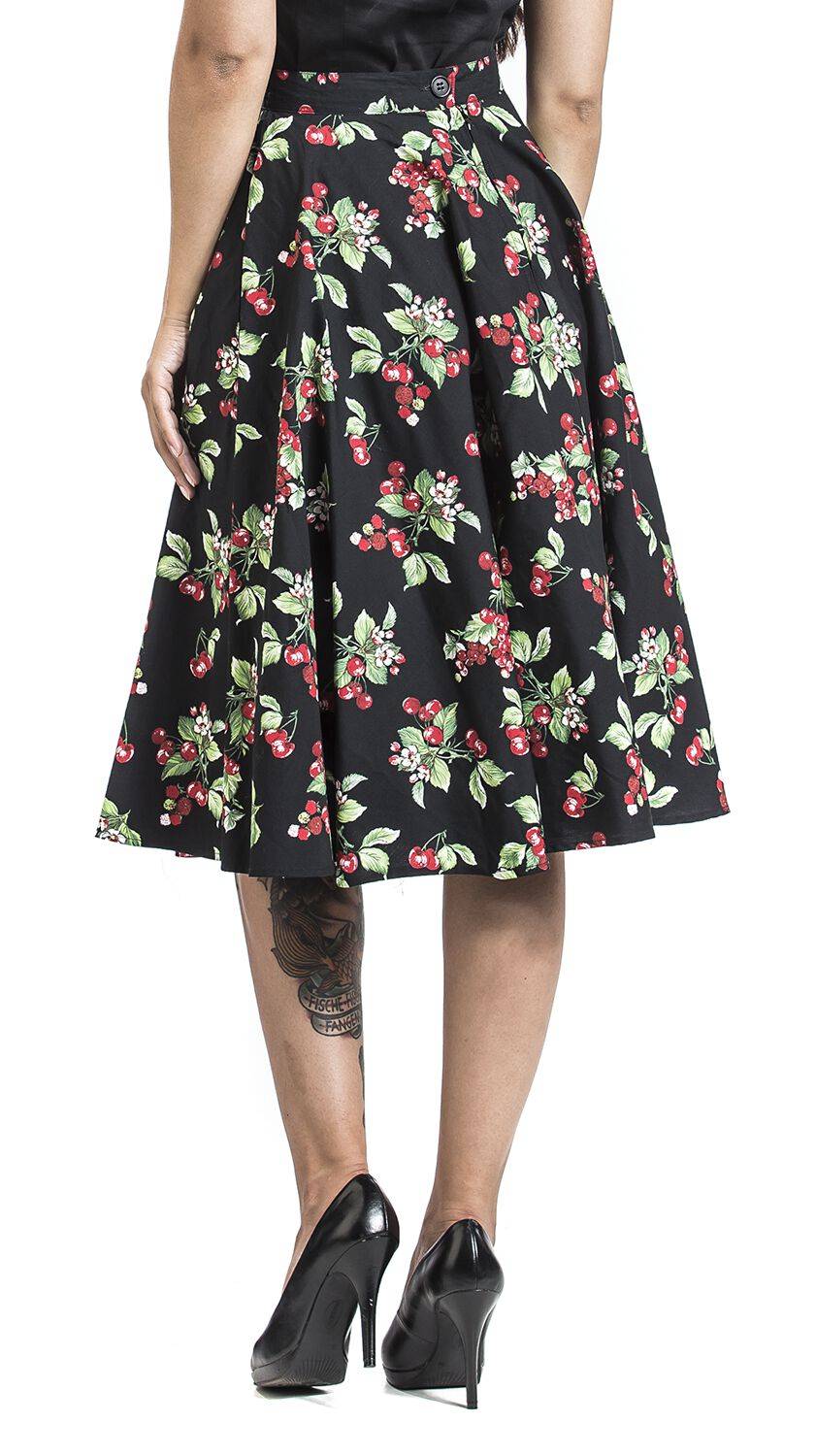 EMP "Cherie 50´s Skirt" Mittellanger Rock Schwarz Von Hell Bunny