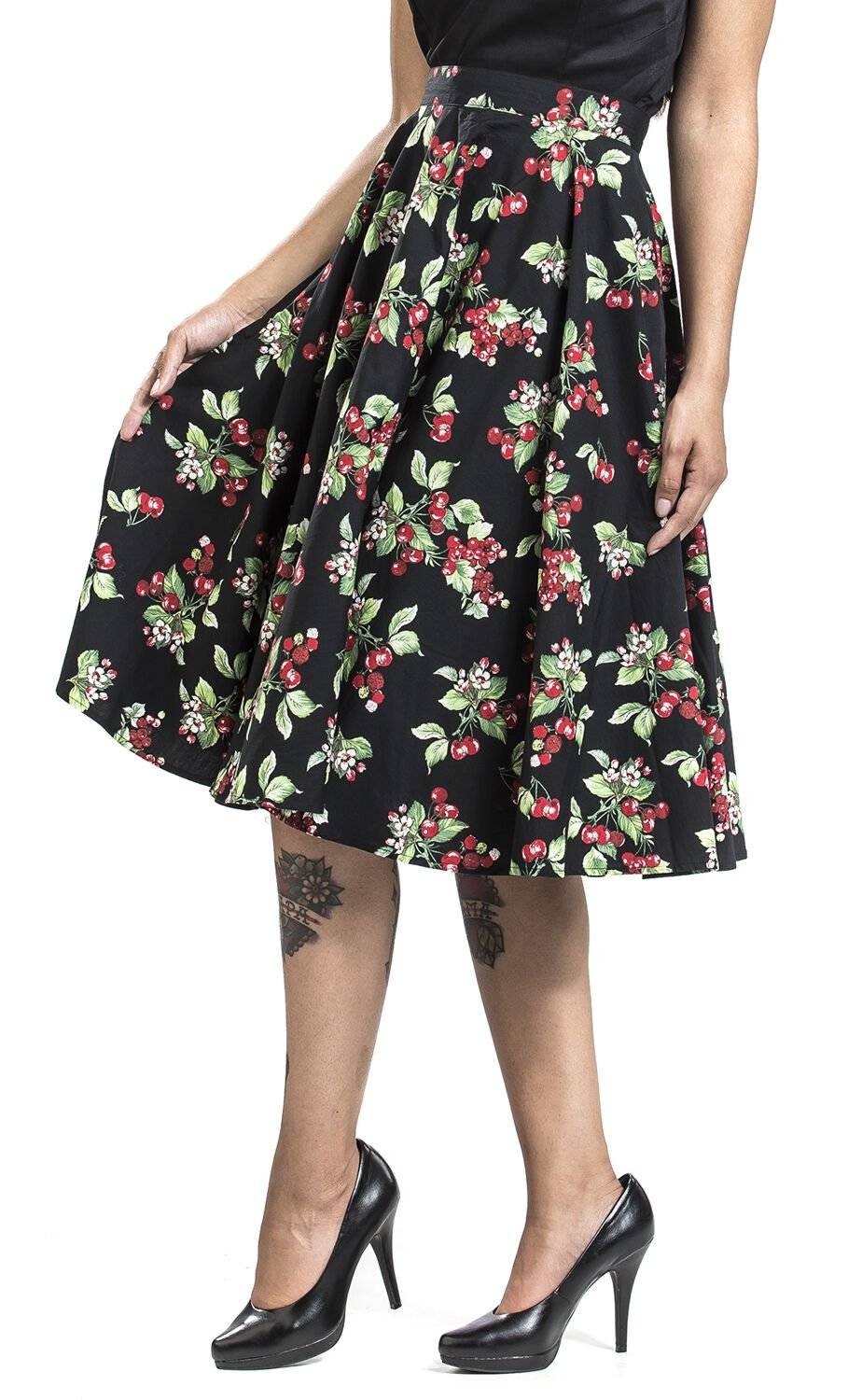 EMP "Cherie 50´s Skirt" Mittellanger Rock Schwarz Von Hell Bunny