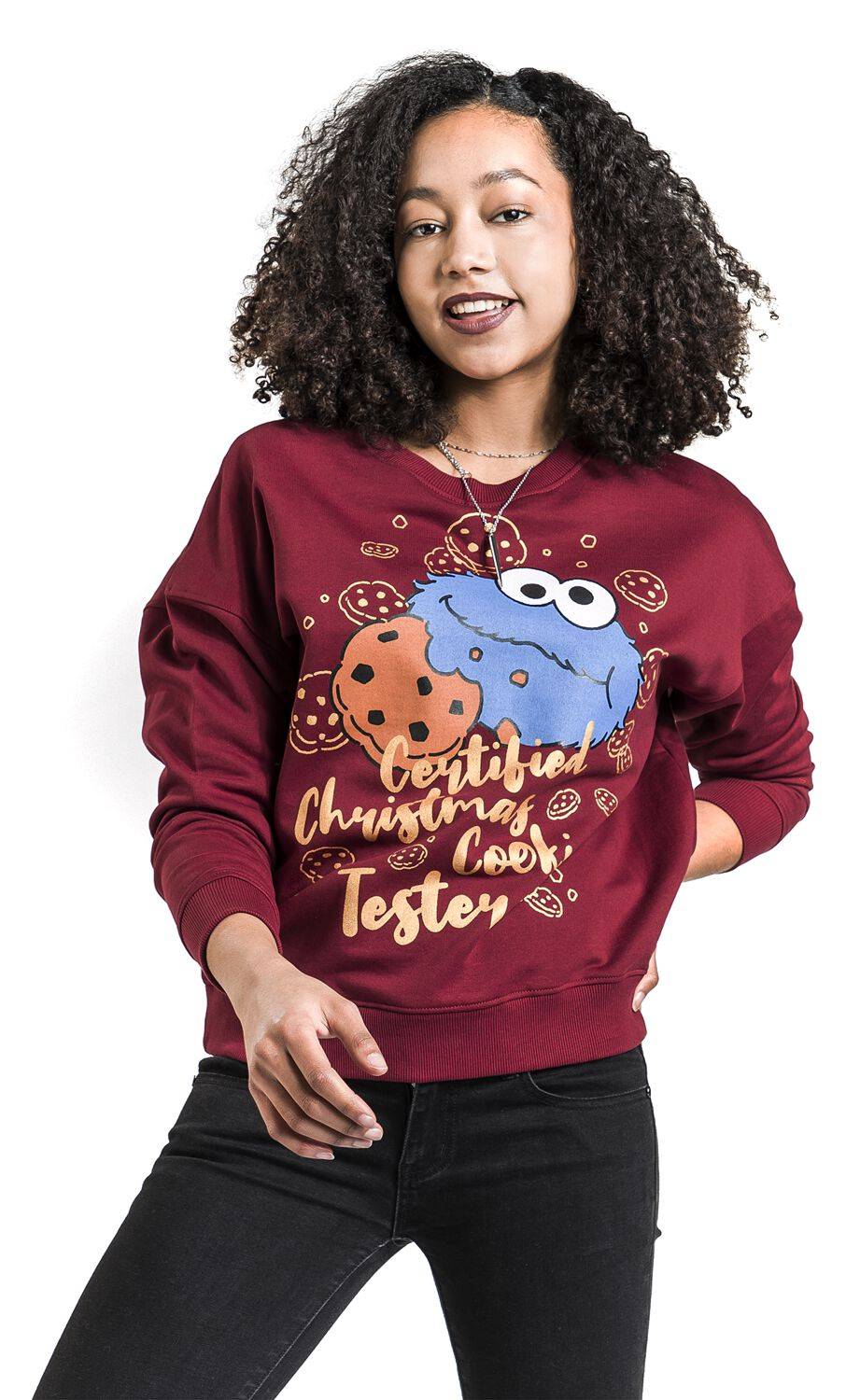 EMP "Christmas Cookie" Weihnachtspullover Rot Von Sesamstraße