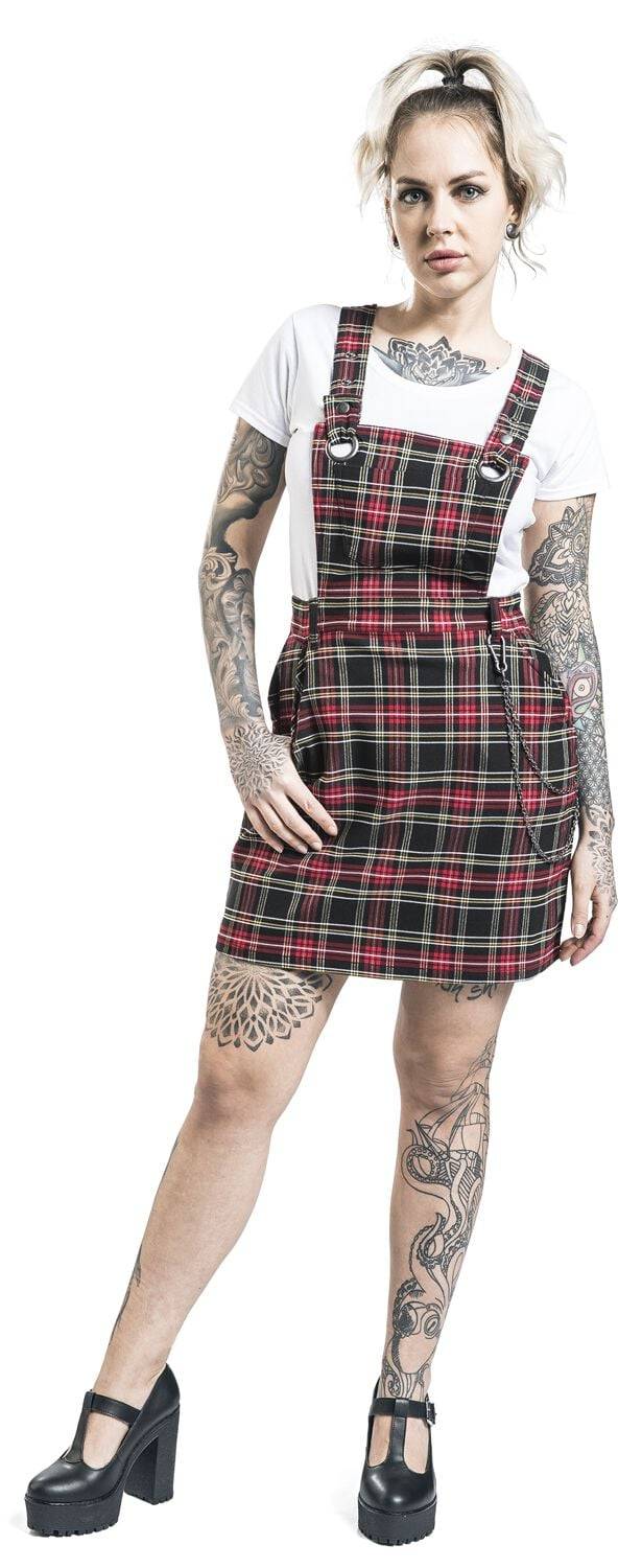 EMP "Clash Pinafore Dress" Mittellanges Kleid Schwarz/rot Von Hell Bunny