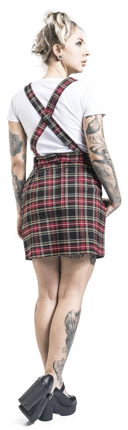 EMP "Clash Pinafore Dress" Mittellanges Kleid Schwarz/rot Von Hell Bunny