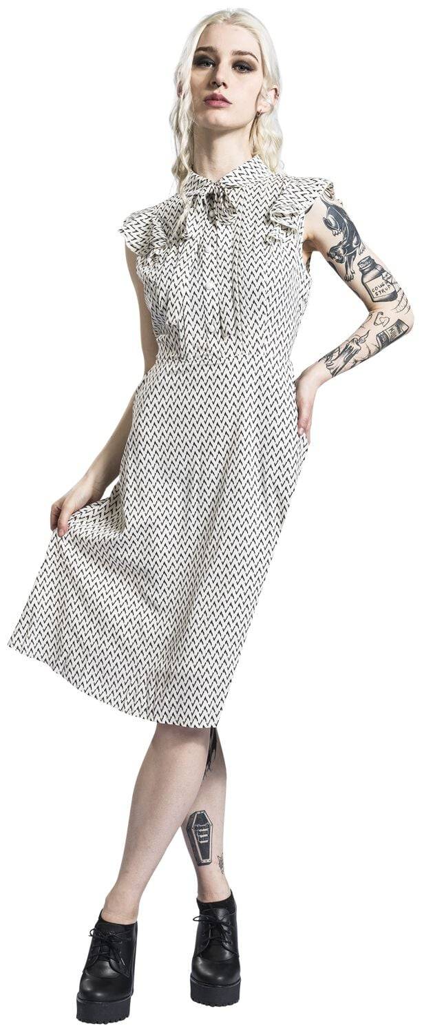 EMP "Crepe Flare Dress" Mittellanges Kleid Weiß/schwarz Von Voodoo Vixen
