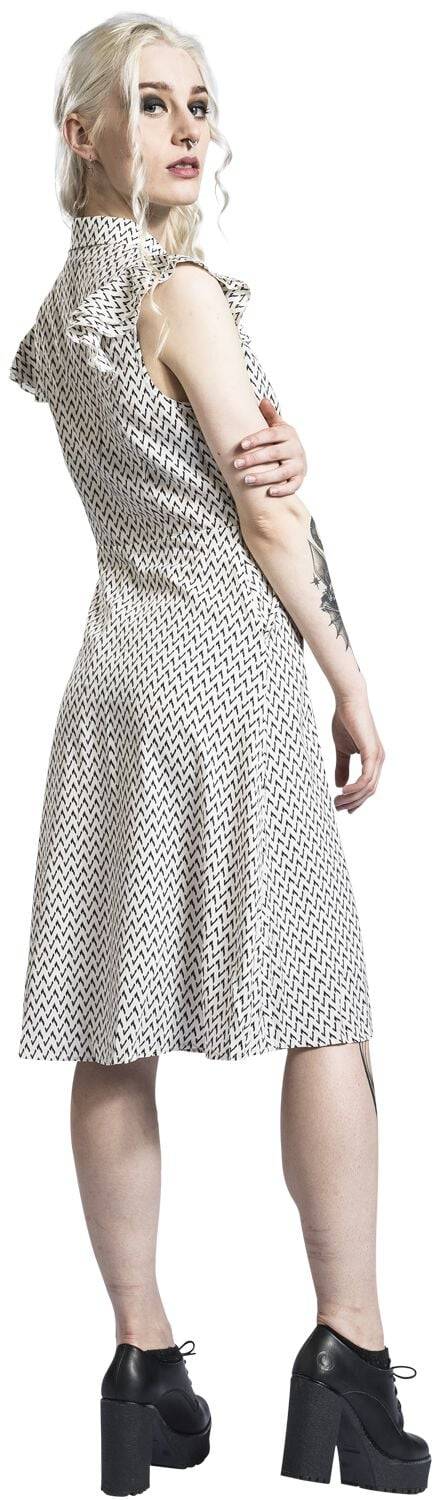 EMP "Crepe Flare Dress" Mittellanges Kleid Weiß/schwarz Von Voodoo Vixen
