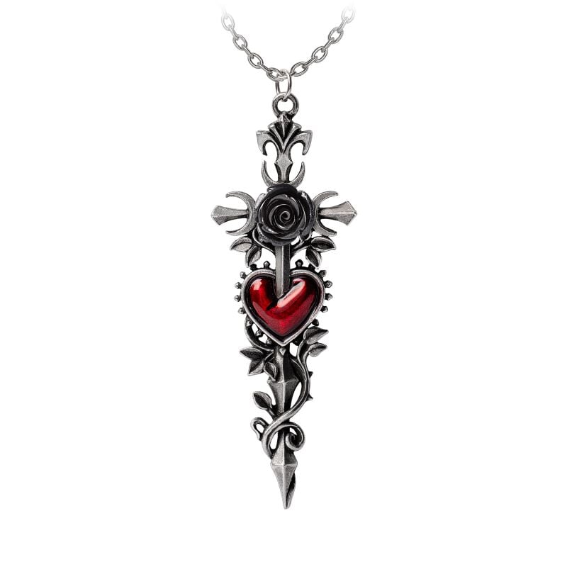 EMP "Cross of the Dark Kiss" Halskette silberfarben/rot von Alchemy Gothic