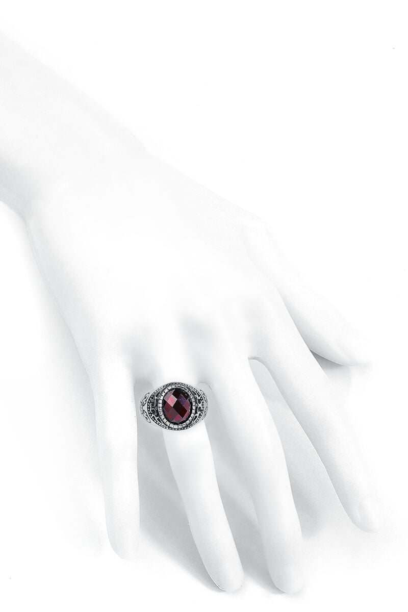 EMP "Dark Ruby" Ring Silberfarben/rot Von EtNox Hard And Heavy