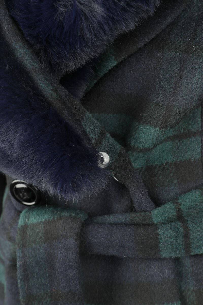 EMP "Double Breasted Tartan Dress Coat" Mantel Blau/grün Von Voodoo Vixen