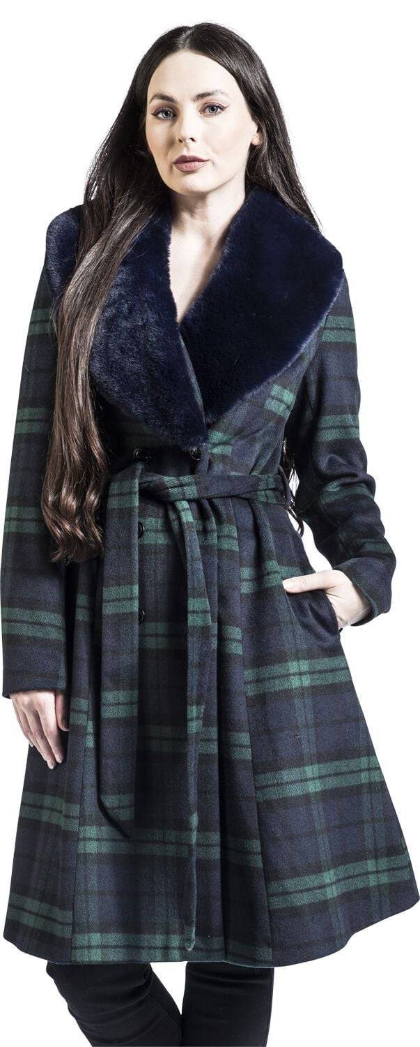 EMP "Double Breasted Tartan Dress Coat" Mantel Blau/grün Von Voodoo Vixen