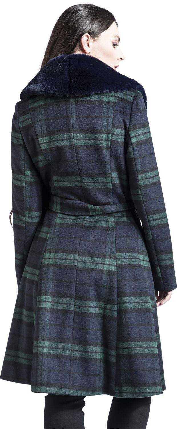 EMP "Double Breasted Tartan Dress Coat" Mantel Blau/grün Von Voodoo Vixen