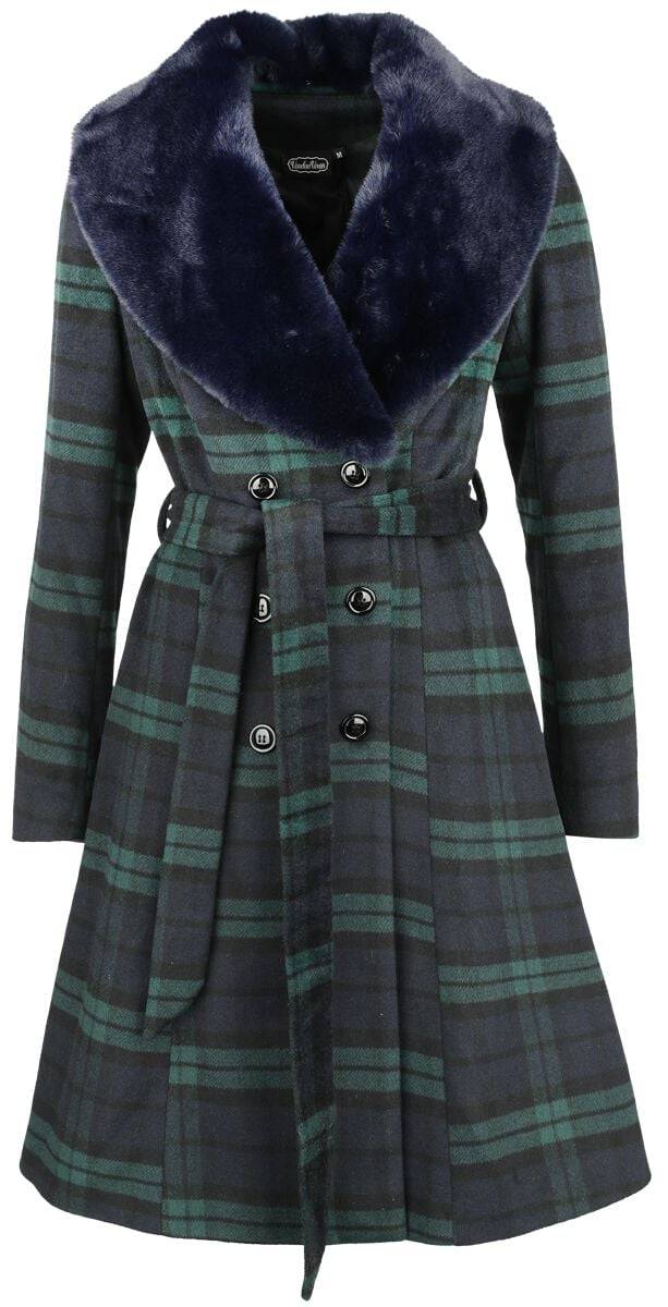 EMP "Double Breasted Tartan Dress Coat" Mantel blau/grün von Voodoo Vixen