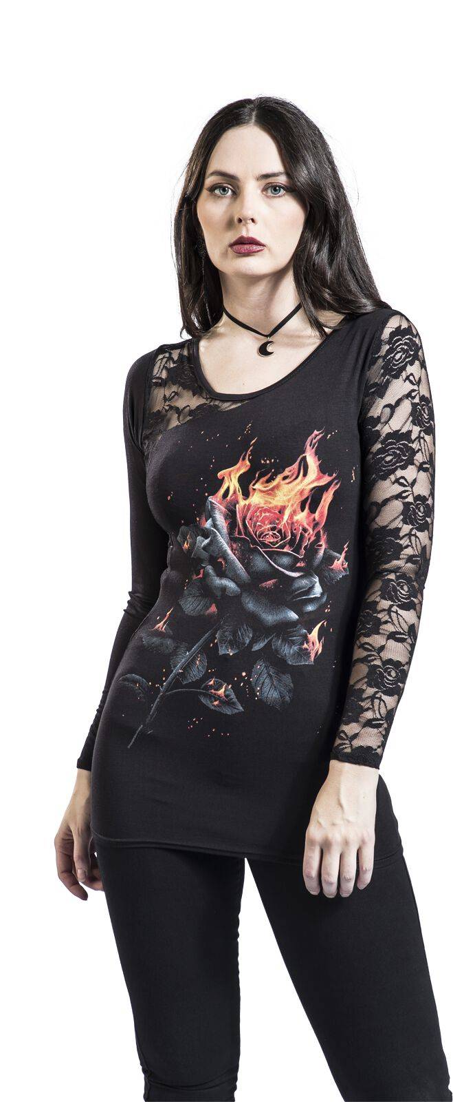 EMP "Flaming Rose" Langarmshirt Schwarz Von Spiral