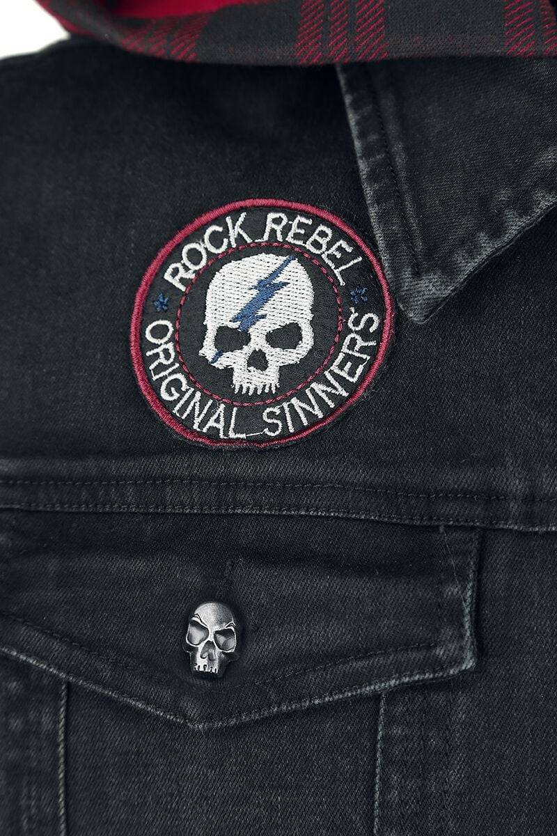 EMP Jeansjacke Schwarz/rot Von Rock Rebel By EMP