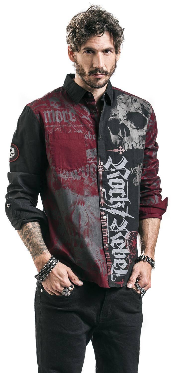 EMP Langarmhemd Schwarz/rot Von Rock Rebel By EMP