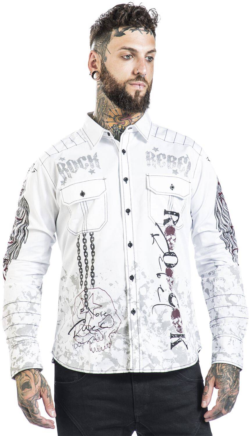 EMP Langarmhemd Weiß Von Rock Rebel By EMP