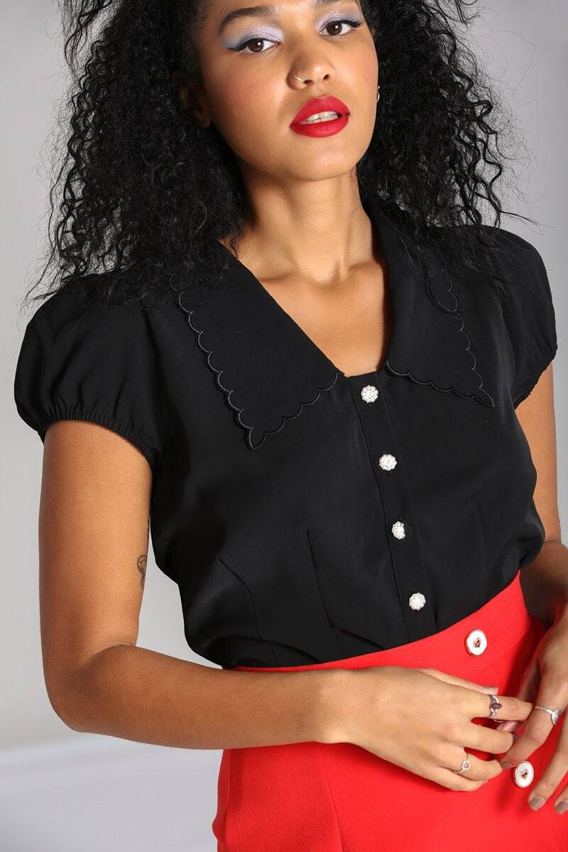 EMP "Maddy Blouse" Bluse Schwarz Von Hell Bunny