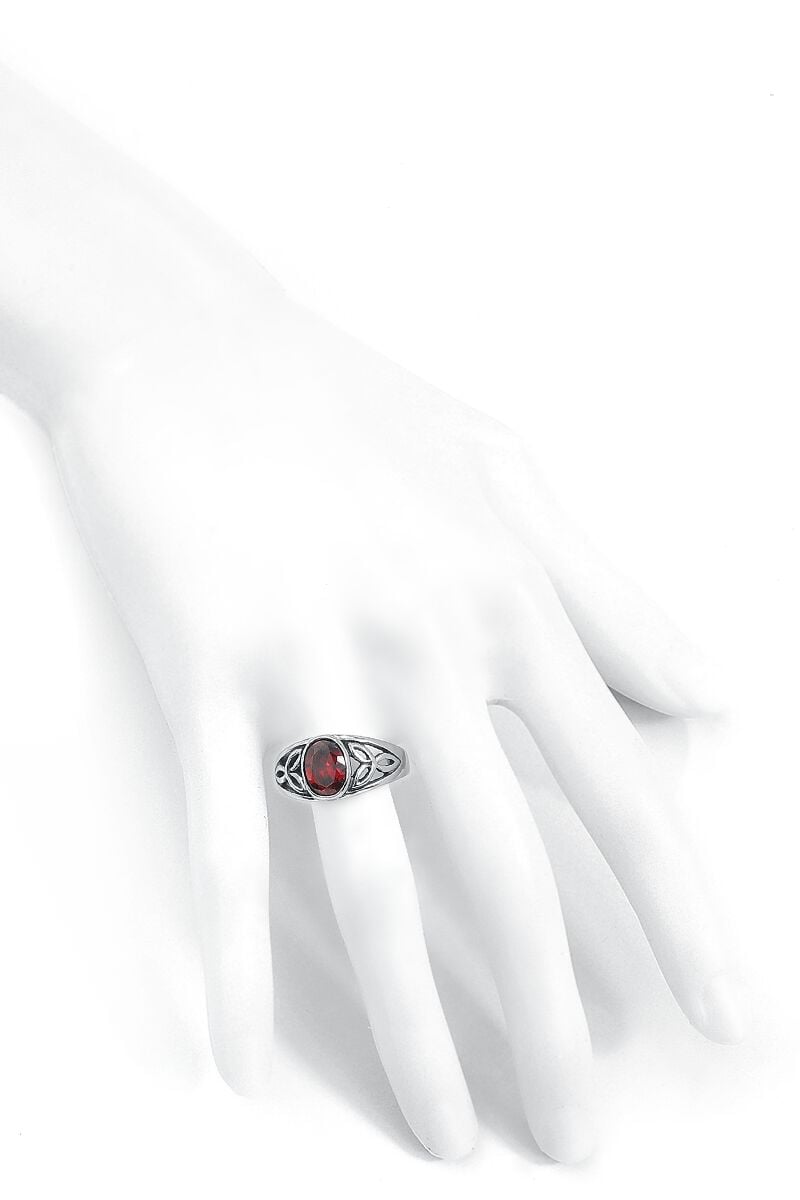 EMP "Roter Kristall" Ring Silberfarben Von EtNox