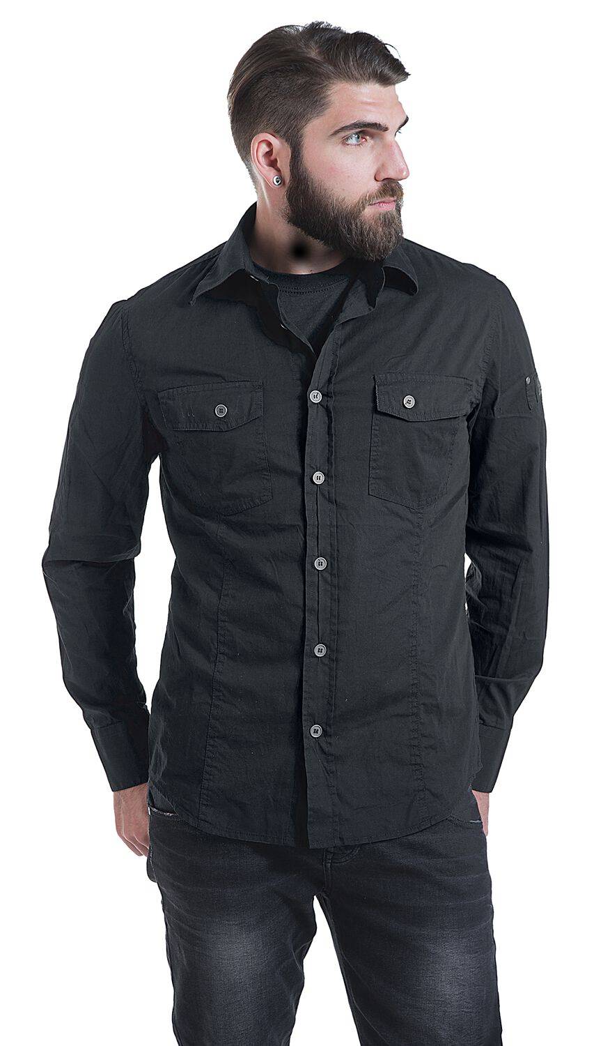 EMP "Slim Fit Shirt" Langarmhemd Schwarz Von Brandit