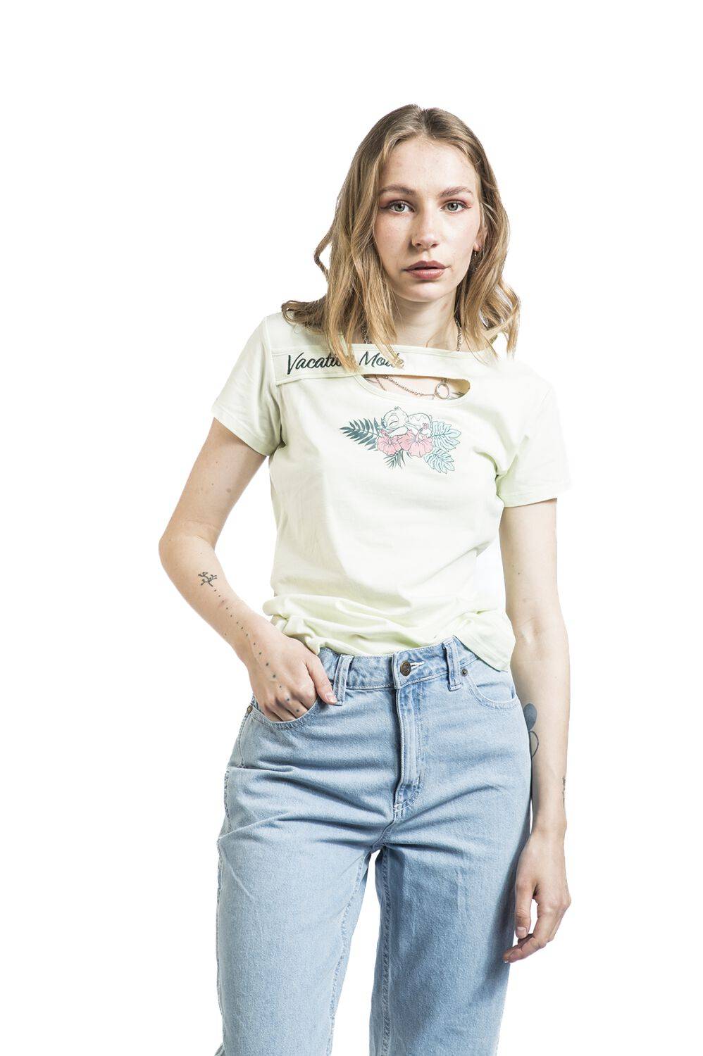 EMP "Stitch - Blumen" T-Shirt Hellgrün Von Lilo & Stitch