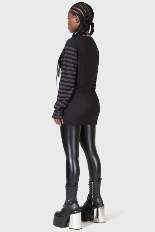 EMP "Fangtasy Stripe Sleeve Top" Langarmshirt Schwarz/grau Von THE VAMPURR By KILLSTAR