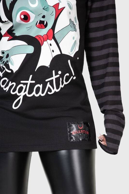 EMP "Fangtasy Stripe Sleeve Top" Langarmshirt Schwarz/grau Von THE VAMPURR By KILLSTAR