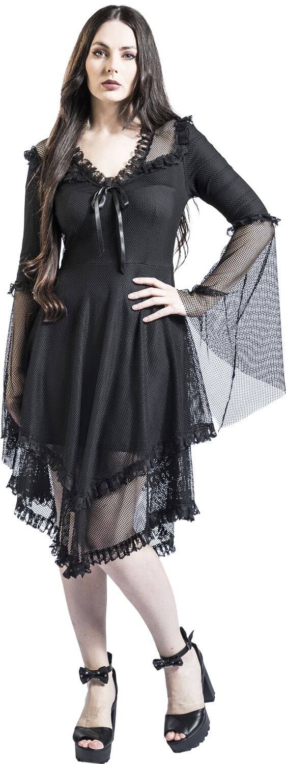 EMP "Fishnet Flared Dress" Mittellanges Kleid Schwarz Von Jawbreaker