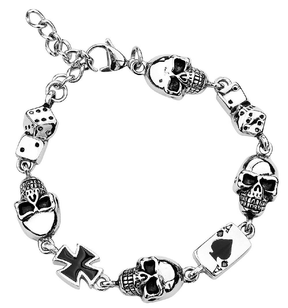 EMP "Gambling Skull" Armband silberfarben von etNox hard and heavy