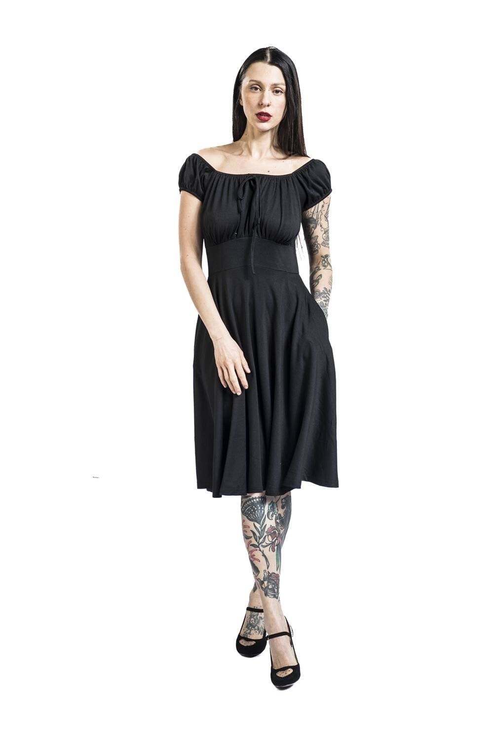 EMP "Gathered Neckline Flare Dress" Mittellanges Kleid Schwarz Von Voodoo Vixen