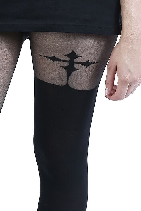 EMP "Goth Cross Suspender" Strumpfhose Schwarz Von Pamela Mann
