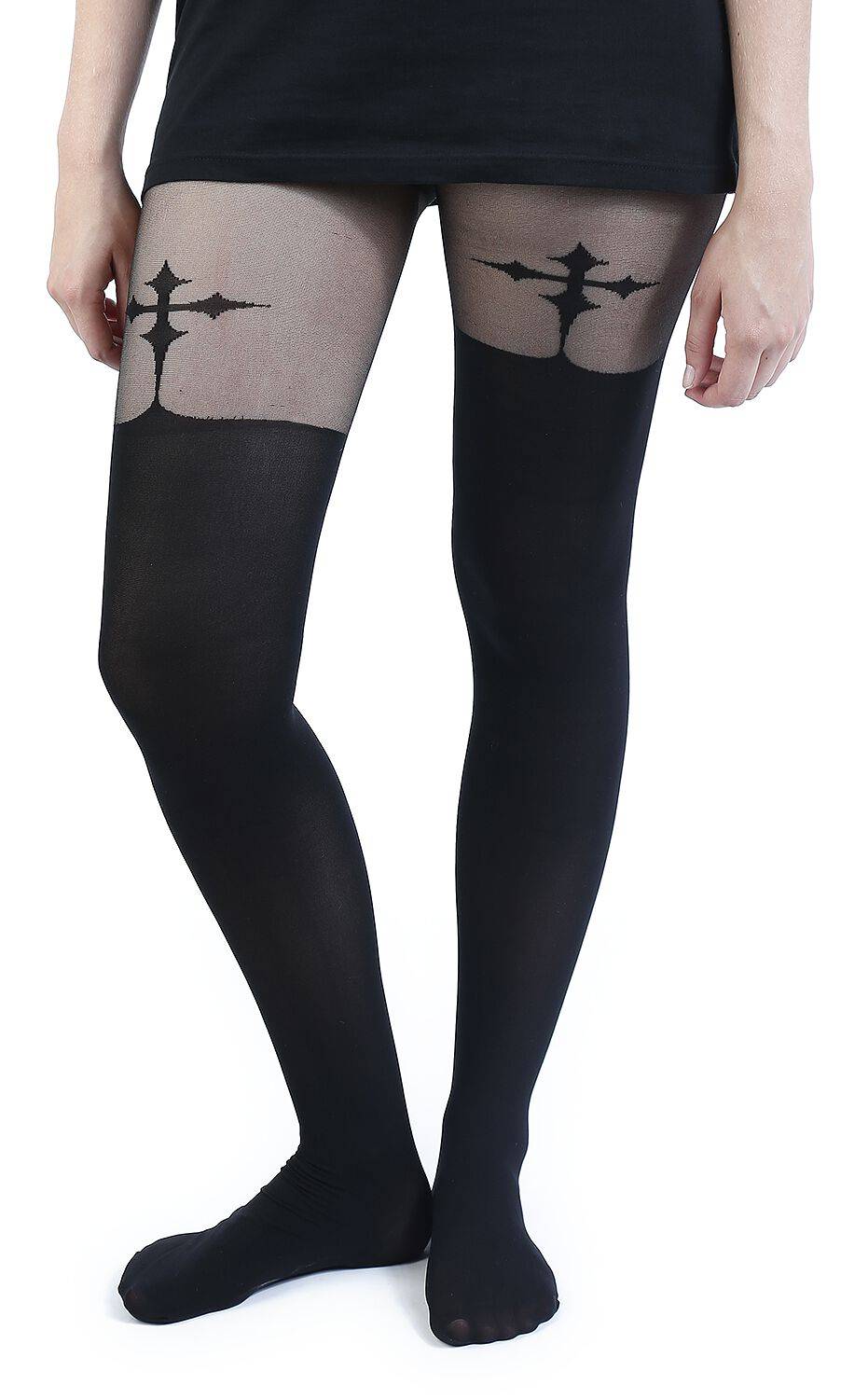 EMP "Goth Cross Suspender" Strumpfhose Schwarz Von Pamela Mann