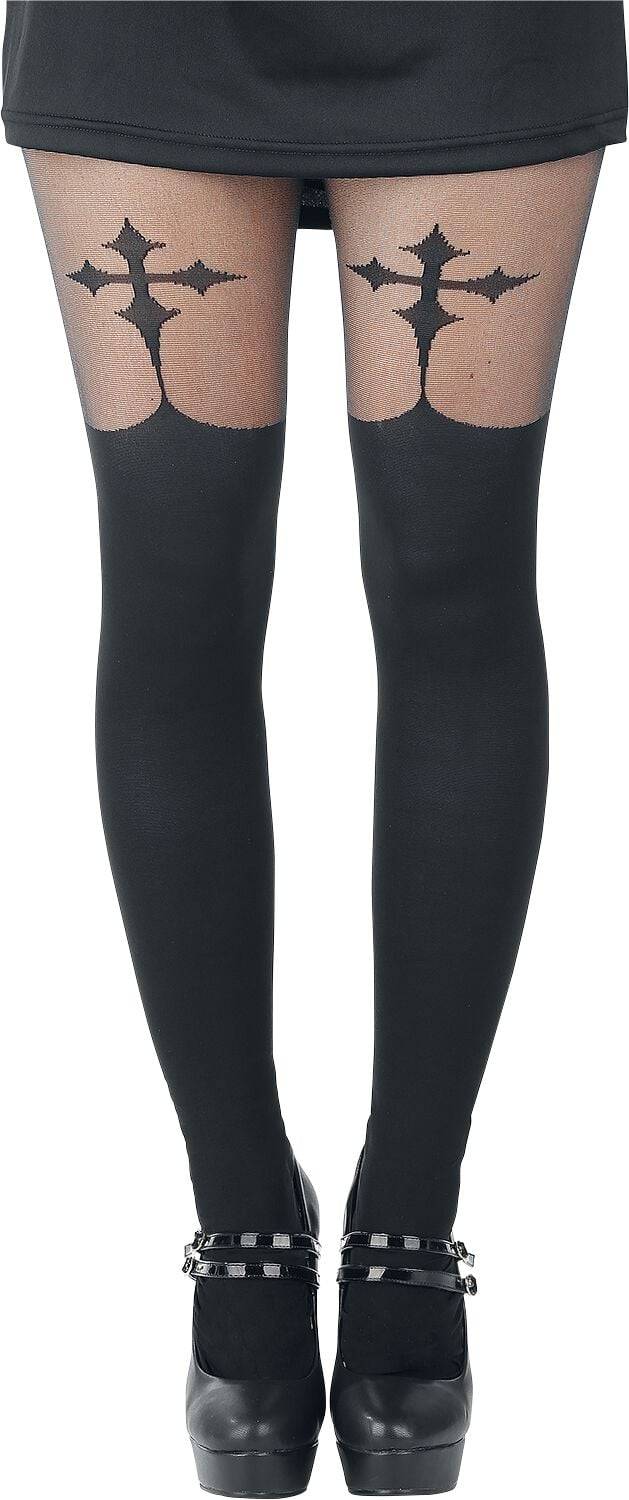 EMP "Goth Cross Suspender" Strumpfhose schwarz von Pamela Mann
