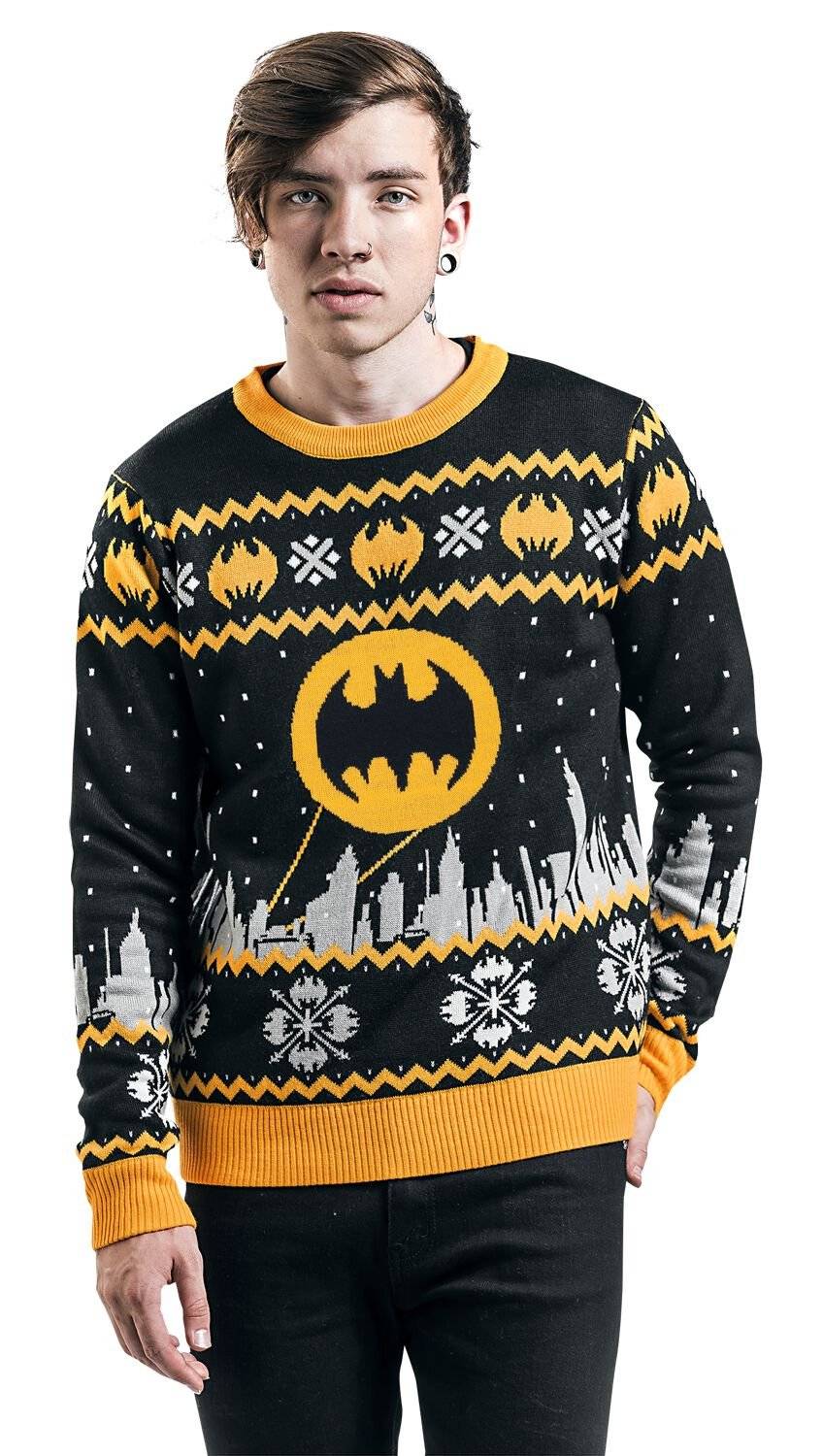 EMP "Gotham" Weihnachtspullover Schwarz/grau/gelb Von Batman