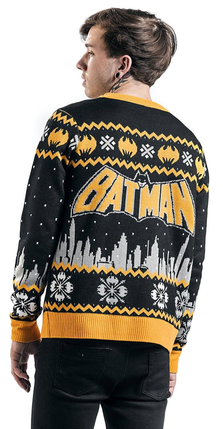 EMP "Gotham" Weihnachtspullover Schwarz/grau/gelb Von Batman