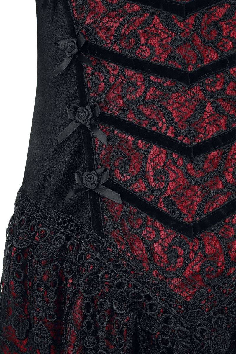 EMP "Gothic Dress" Langes Kleid Schwarz/rot Von Sinister Gothic